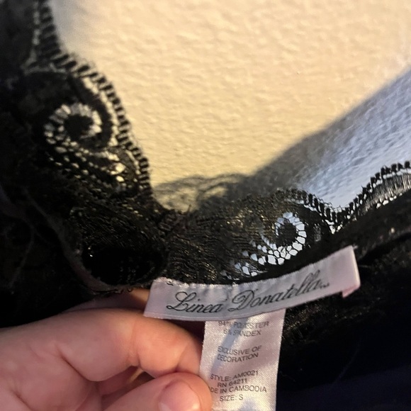 Linea Donatella Witchy Dark Romantic Black Polka Dotted Lace Slip Lingerie S EUC - Picture 3 of 5